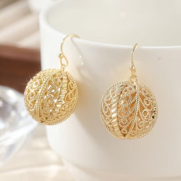 14K Gold Womens Chunky Hanging Drop Ball Earrings Ladies New 14 K Silver Jewelry